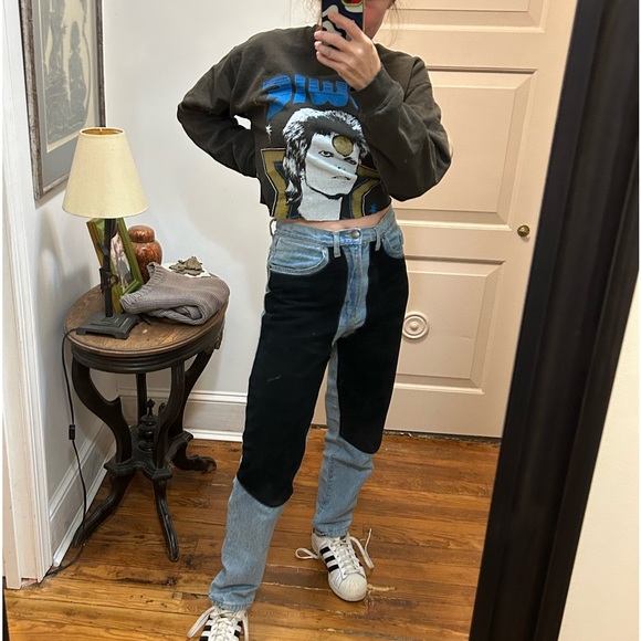 Vintage Denim - SUPER BAD A$$ vintage 80s high waist NO STRETCH jeans black suede chaps RARE